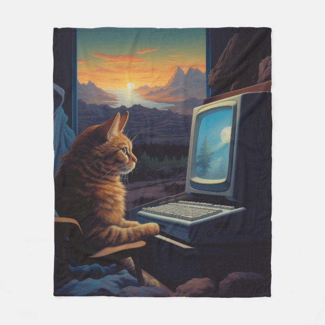 Couverture Polaire Chat Gamer Retro | Jeu d'art Pixel 8 bits (Devant)
