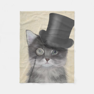 Couverture Polaire Chat gris avec chapeau supérieur