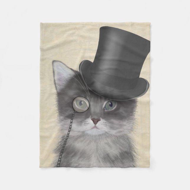 Couverture Polaire Chat gris avec chapeau supérieur (Devant)
