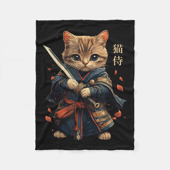 Couverture Polaire Chat Guerrier Japonais Samurai Chat Tattoo Kawaii  (Devant)