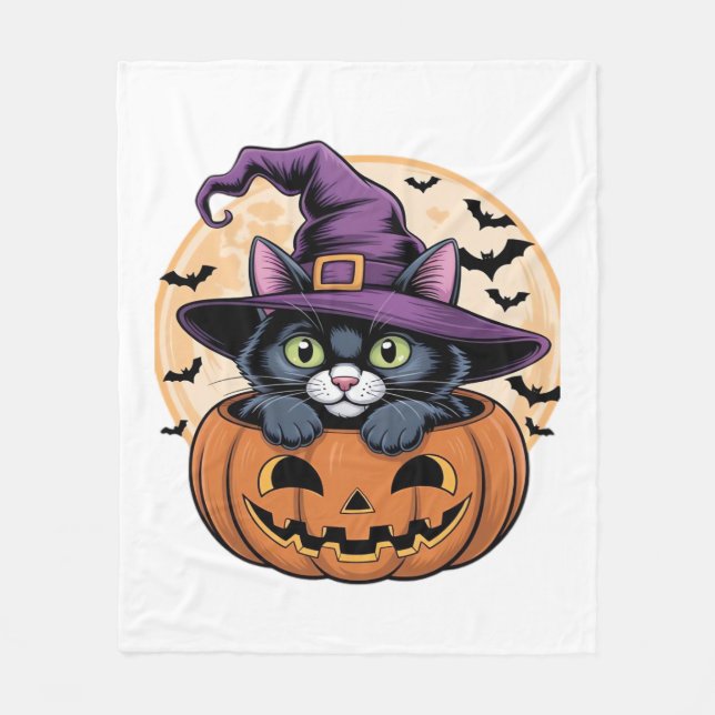 Couverture Polaire Chat Halloween Citrouille Chat noir T-shirt surdim (Devant)