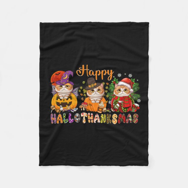 Couverture Polaire Chat Halloween Noël Joyeux Hallothanksmans Merci (Devant)