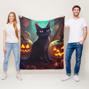 Couverture Polaire Chat Halloween Tuxedo Avec Peur Citrouille