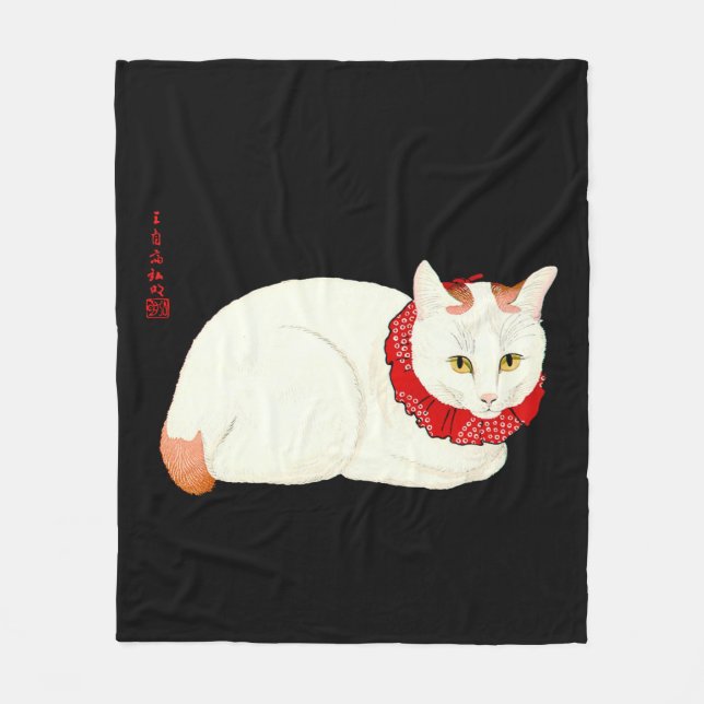 Couverture Polaire Chat japonais blanc et gingembre (Devant)