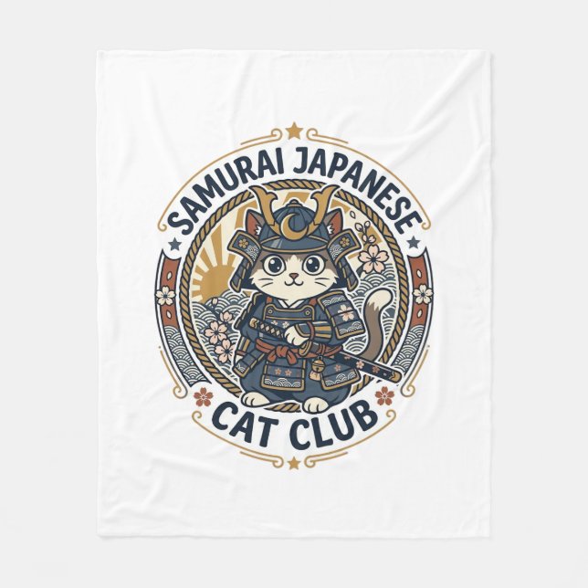 Couverture Polaire Chat japonais samouraï Art vectoriel POD - Samoura (Devant)