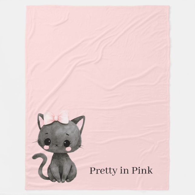 Couverture Polaire Chat joli en rose (Devant)