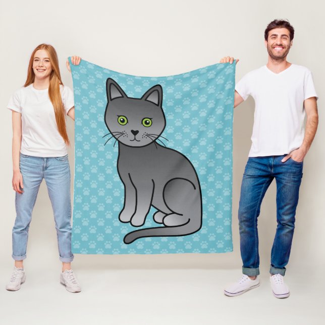 Couverture Polaire Chat Korat aux yeux verts ronds (En situation)