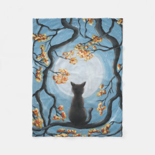 Couverture Polaire Chat lunatique dans la peinture de Pleine lune