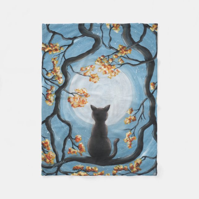 Couverture Polaire Chat lunatique dans la peinture de Pleine lune (Devant)
