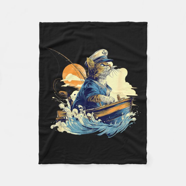 Couverture Polaire Chat Marinier Capitaine Bateau Pêche  (Devant)