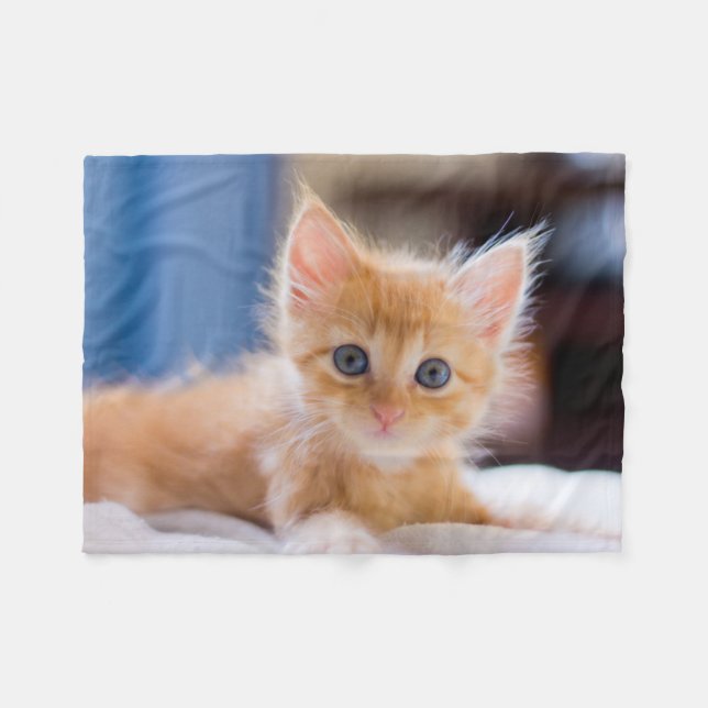 Couverture Polaire Chat mignon avec des yeux bleus (Devant (Horizontal))