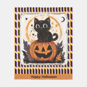 Couverture Polaire Chat mignon citrouille Halloween