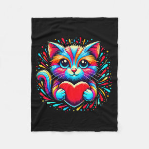 Couverture Polaire Chat Mignon Enlaçant un Cœur de la Saint-Valentin