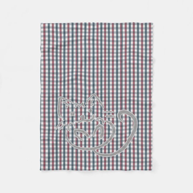 Couverture Polaire Chat mignon et motif carreaux (Devant)
