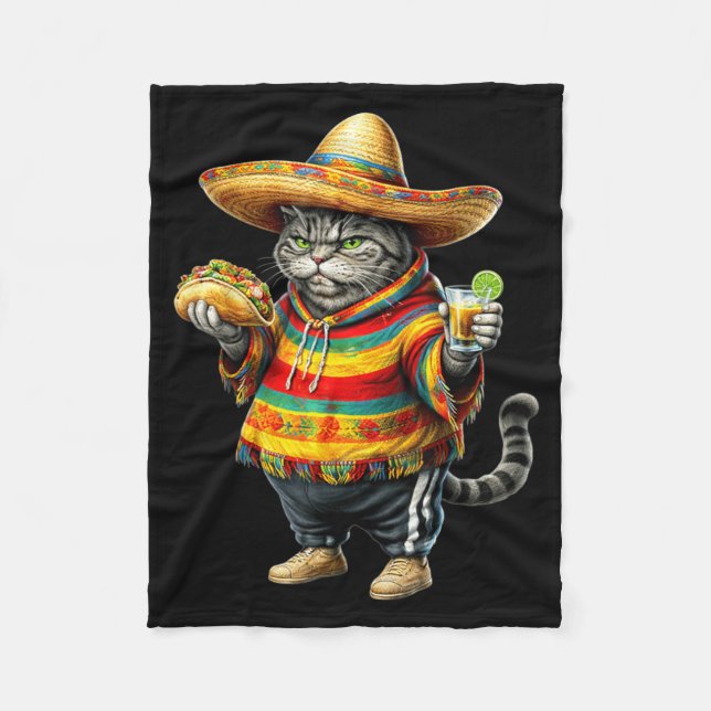 Couverture Polaire Chat mignon gros chat Cinco De Mayo chaton gras ch (Devant)