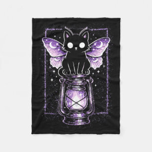 Couverture Polaire Chat minou lune papillon violet kawaii pastel goth