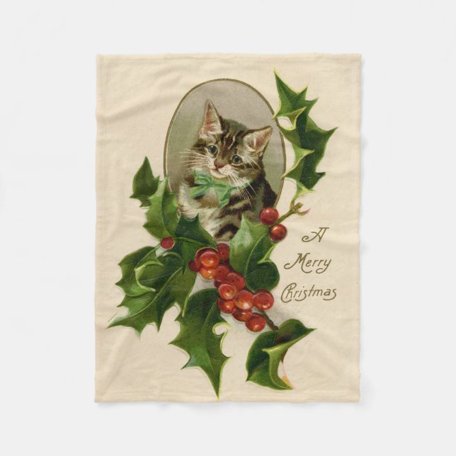 Couverture Polaire Chat Noël Joyau Holly Kitten Art antique (Devant)