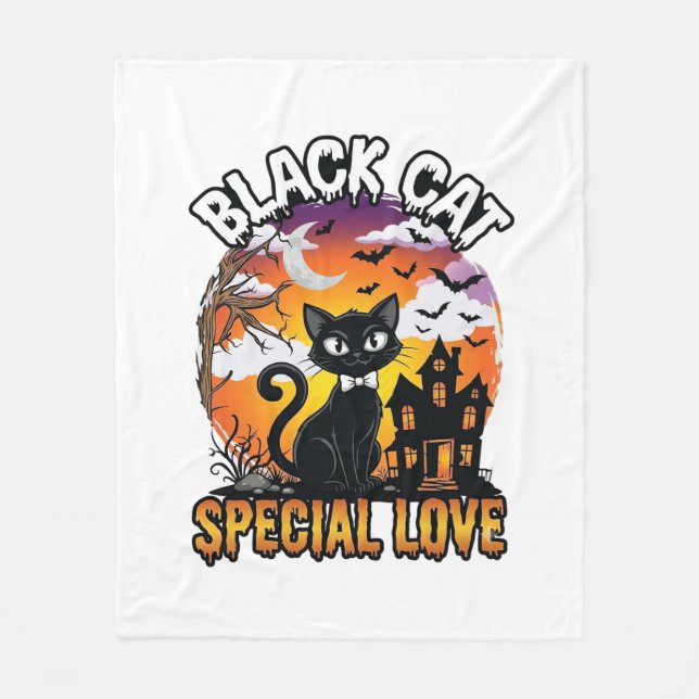 Couverture Polaire Chat Noir Amour Spécial Halloween Maison Hantée Ch (Devant)