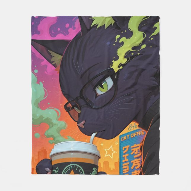 Couverture Polaire Chat noir animé mystique (Devant)