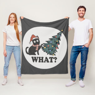 Couverture Polaire Chat Noir Arbre de Noël Santa Chapeau Amusant Quel