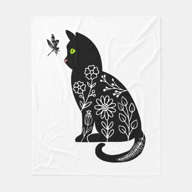 Couverture Polaire Chat noir aux yeux verts (Devant)