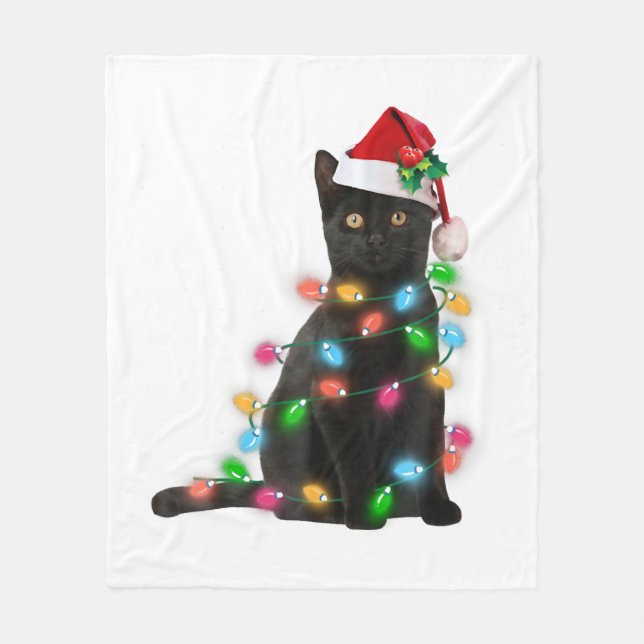 Couverture Polaire Chat Noir Avec Feu De Noël (Devant)