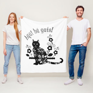 Couverture Polaire Chat noir avec fleurs et expression portugaise