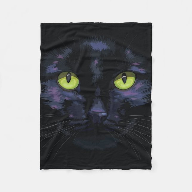 Couverture Polaire Chat noir avec les yeux verts (Devant)