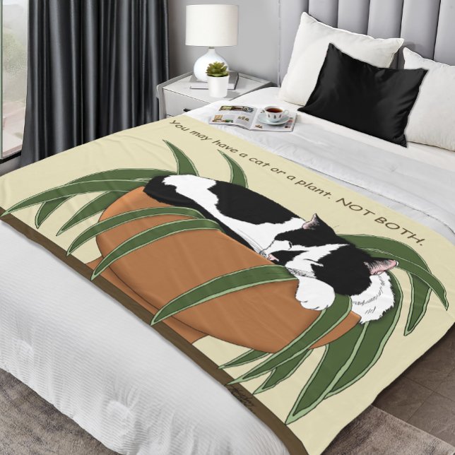 Couverture Polaire Chat noir blanc Plante drôle (Créateur téléchargé)