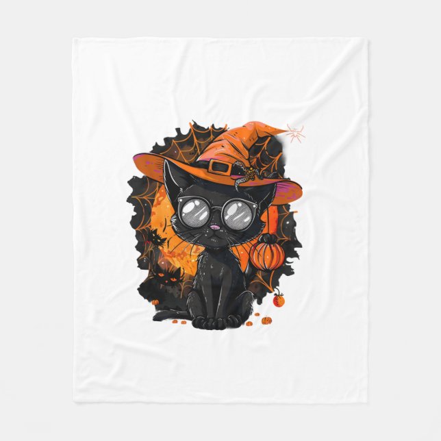 Couverture Polaire Chat noir Costume Halloween Witchcraft Spider Web (Devant)