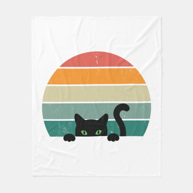 Couverture Polaire Chat noir Coucher de soleil Coucher de soleil Vint (Devant)