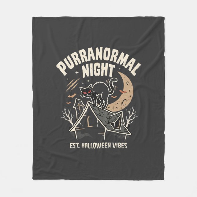 Couverture Polaire Chat Noir de Lune d'Halloween (2) (Devant)