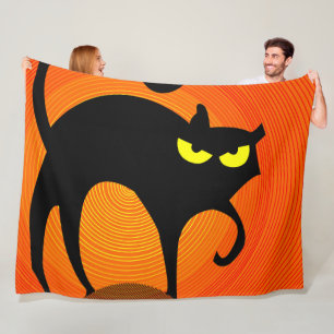 Couverture Polaire Chat noir d'Halloween