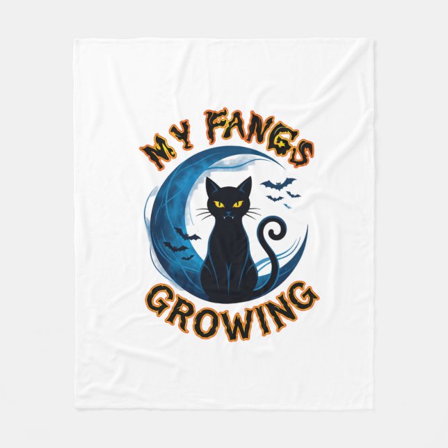 Couverture Polaire Chat noir d'Halloween Crocs de Lune bleue Chauves- (Devant)