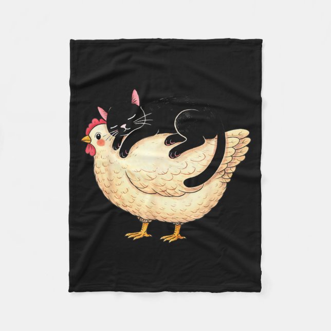 Couverture Polaire Chat noir dormant sur poulet  (Devant)