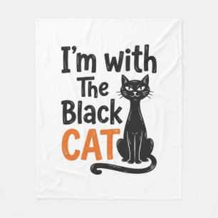 Couverture Polaire Chat noir drôle gravure vintage Halloween Design