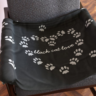 Couverture Polaire Chat noir Empreinte de patte Coeur Fleece Jeter co