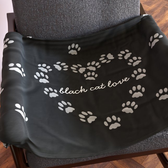 Couverture Polaire Chat noir Empreinte de patte Coeur Fleece Jeter co (A fun blanket for your black cat. Just add your name)