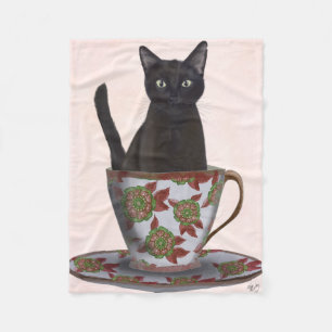 Couverture Polaire Chat noir en Teacup