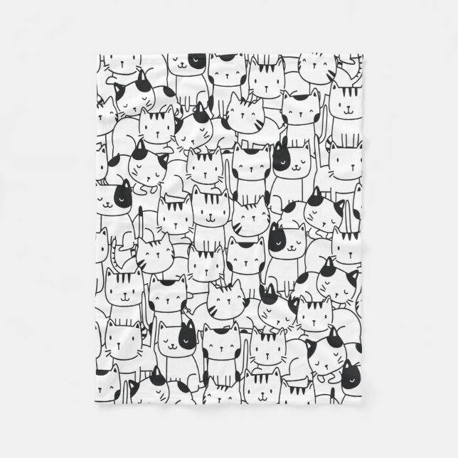 Couverture Polaire Chat noir et blanc Motif mignet (Devant)