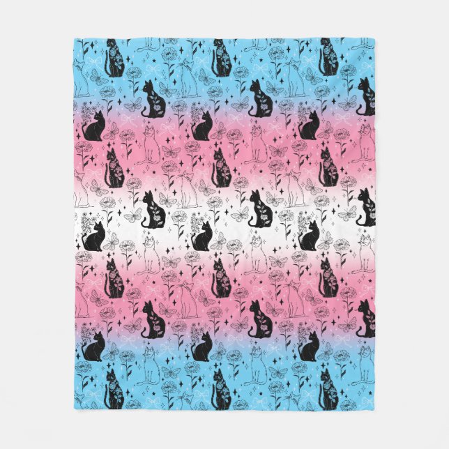 Couverture Polaire Chat noir fierté transgenre - Sorcière mystique (Devant)