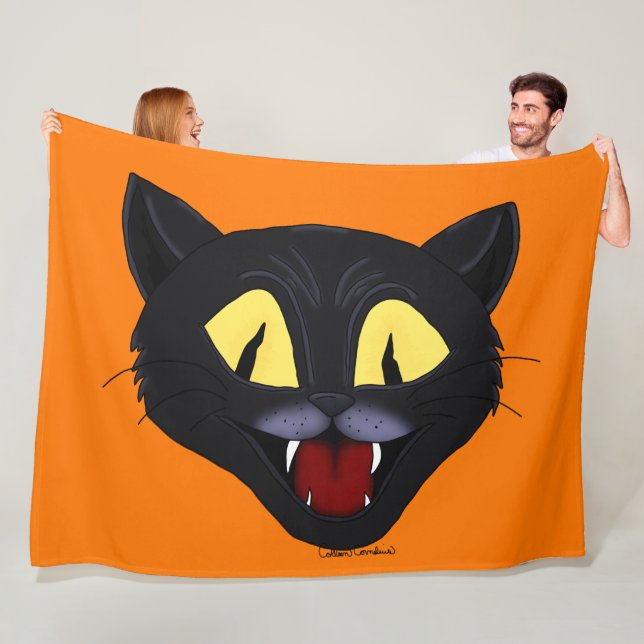 Couverture Polaire Chat noir Halloween (En situation)