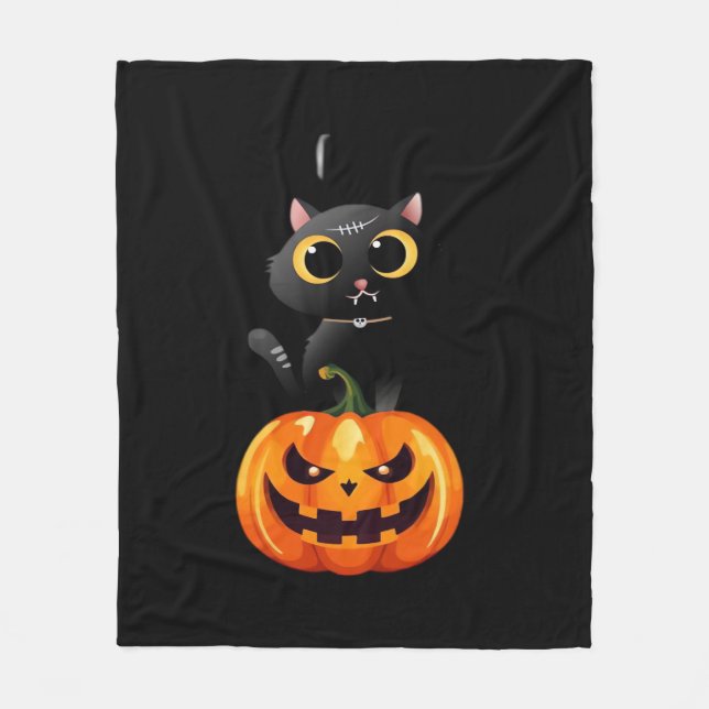 Couverture Polaire Chat noir Halloween Design - Art Citrouille Éffray (Devant)