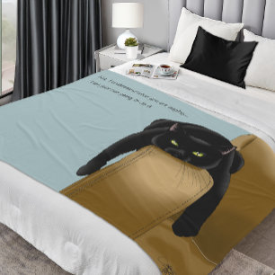 Couverture Polaire Chat noir impertinent Humour drôle fatigué Bleu