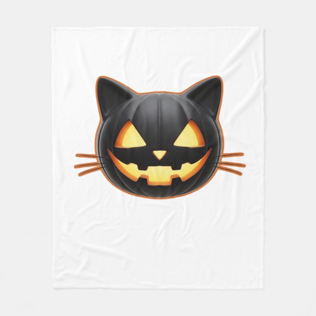 Couverture Polaire Chat noir Jack o'Lantern Emoji T-shirt classique (Devant)
