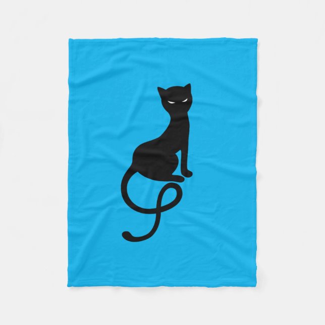 Couverture Polaire Chat noir mauvais aimable bleu (Devant)