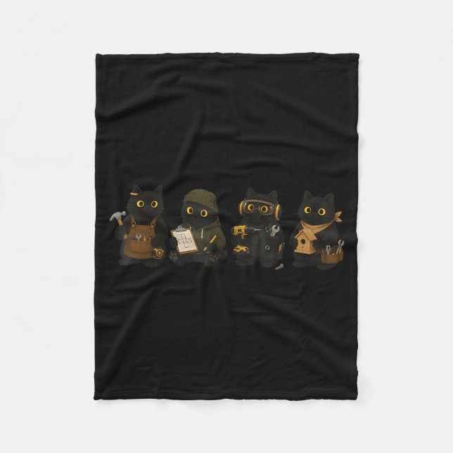 Couverture Polaire Chat noir menuisier travail du bois Chat drôle (Devant)