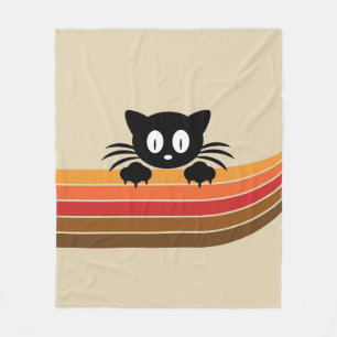 Couverture Polaire Chat noir mignon avec rayures rétro
