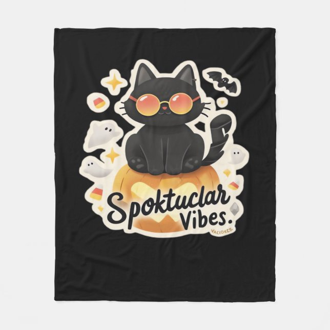 Couverture Polaire Chat noir mignon Halloween Citrouille T-shirt surd (Devant)