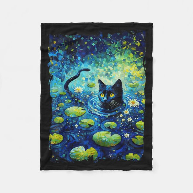 Couverture Polaire Chat Noir Monets Chat Nymphéa (Devant)